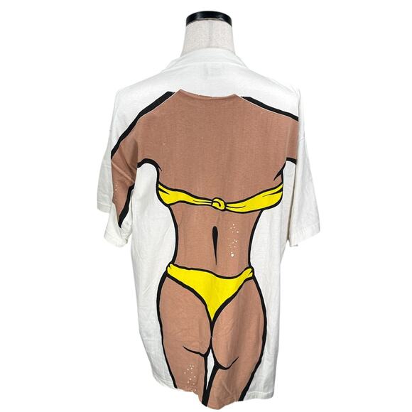 Vintage Cotton Power Extra Long Bikini Beach Coverup T-Shirt Adults OS White 90s - Picture 2 of 10